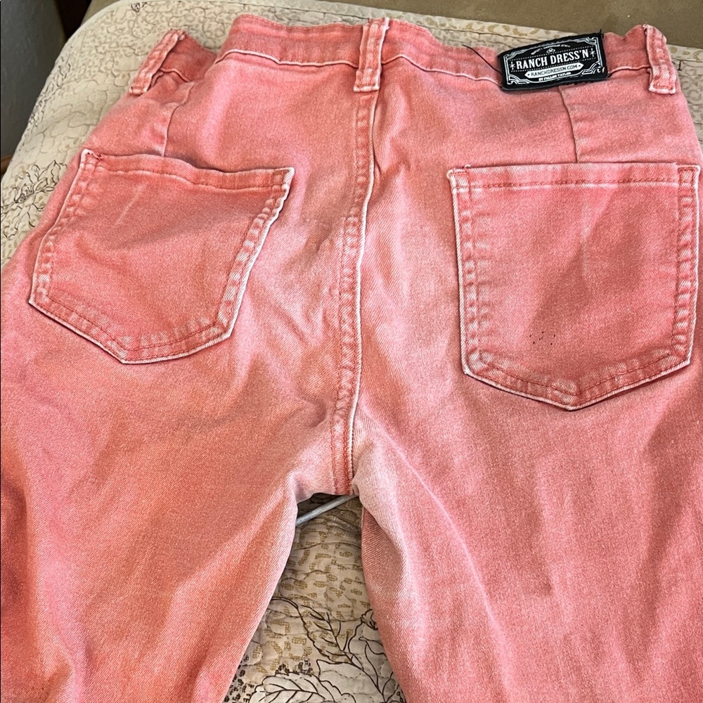 Ranch Dressn Youth  Coral Girls Floral Bell-Bottom Flare Jeans  Size 14 - Picture 5 of 5